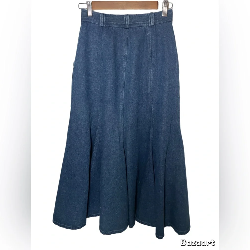 Vintage Western Boho High Waisted Denim Maxi Skirt - Picture 4 of 13